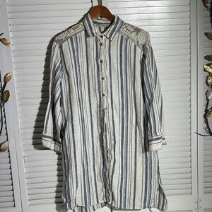 Zara Basic Navy and White Striped Shirt
